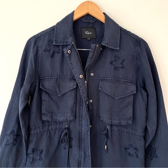 Rails Lancaster Indigo Stars Jacket Tencel Linen Blend Blue Womens Oversized XS - Picture 3 of 11